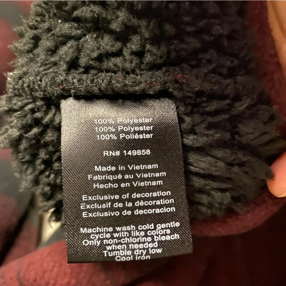 Voyager Men's Remote Plaid Fleece Shirt Jacket Large black maroon Sherpa - Picture 6 of 9